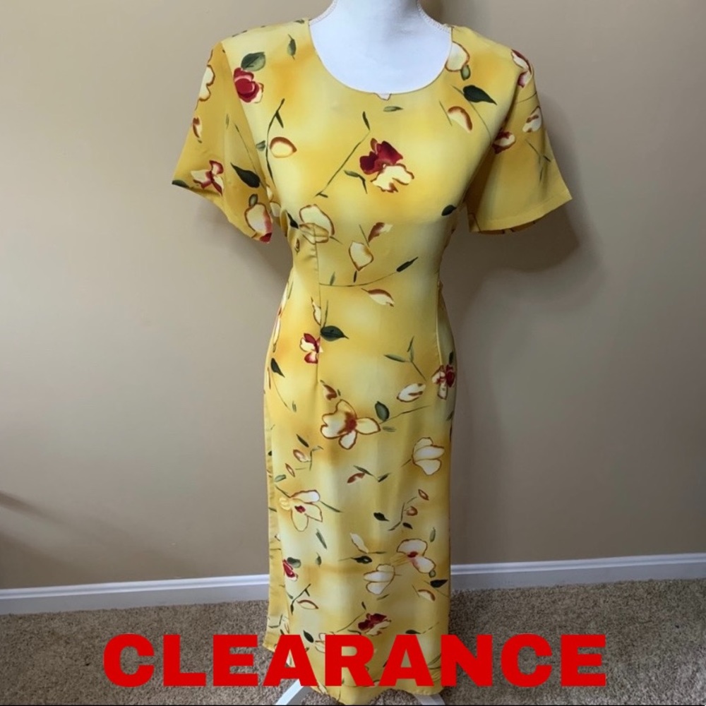 Vintage Yellow Floral Maxi Fitted Dress